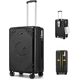 Somago Expandable Carry On luggage with Shock-Absorbing Braking Spinner Wheels Moon Star Design Hard Shell Suitcase with Cupholder TSA Lock (Black,Expandable 20 Inch)