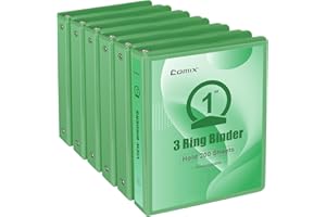 COMIX Standard 3 Ring Binder 1 inch with Clear View Cover, 1" Round Ring View Binder Holds 200 Sheets of US Letter Size Paper for School Office Supplies, 6 Pack (Sea Green)