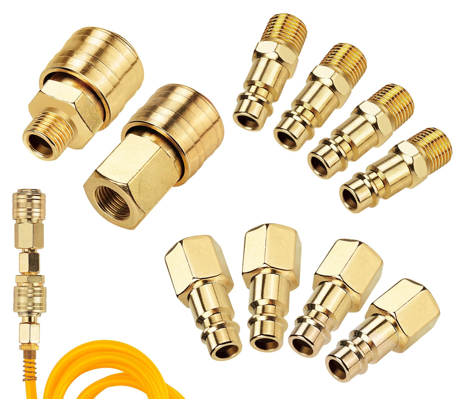 Sukudon 10 pcs Air Line Connectors Euro Airline Hose Compressor Fittings 1/4" BSP Air Coupler and Plug Kit Couplings Connector Male Female