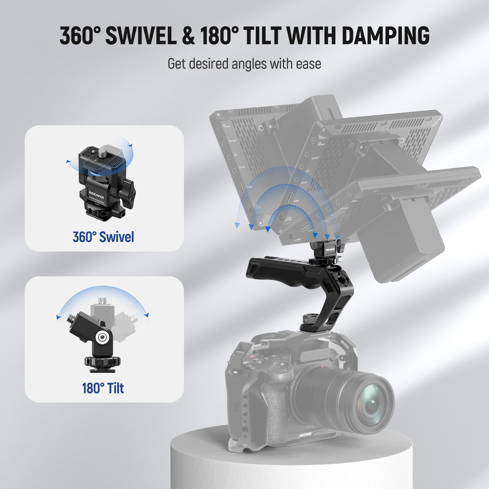 NEEWER CA007 Top Handle + MA006 Monitor Mount Set, Camera Cage Handle with 3/8