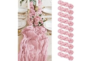 PESONLOOK 10 Pack Light Pink Cheesecloth Table Runner,10FT Gauze Table Runner Cheesecloth Fabric Semi-Sheer Table Runner for Wedding Reception,Boho Rustic Wedding Party Sheer Bridal Shower Decor
