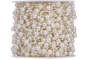 KUPOO 200feet Roll Pearls Beads DIY Party Garland Wedding Centerpieces Bridal Bouquet Crafts Decoration (8+3mm Pearls- Ivroy)
