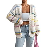 SHENHE Women's Open Front Colorful Striped Drop Shoulder Oversized Cardigan Sweater