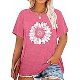 Womens Plus Size Daisy Graphic T-Shirt Summer Flower Cute Short Sleeve Shirts Casual Loose Tees Tops for Women