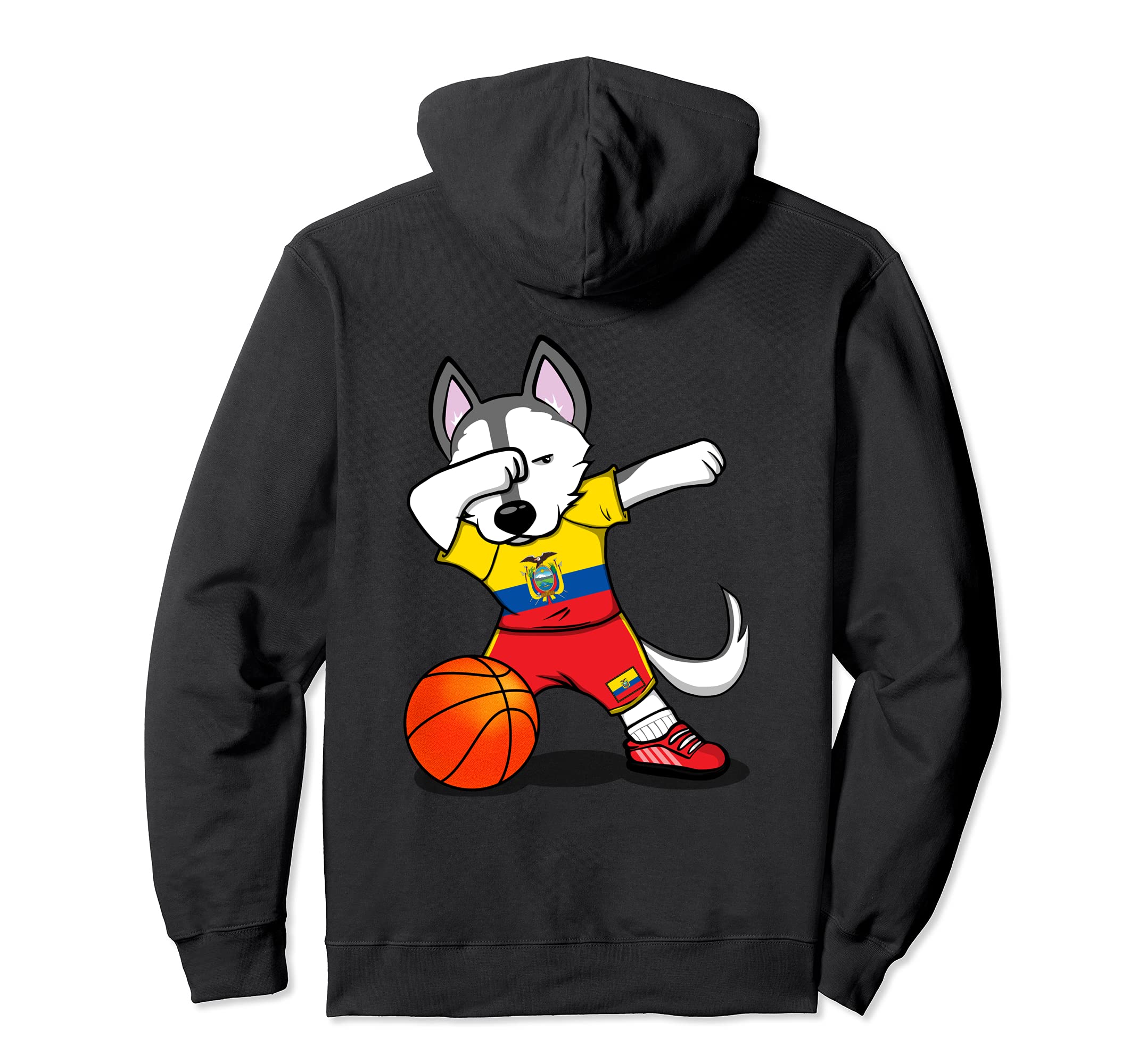 Dabbing Husky Ecuador Basketball Fans Jersey Ecuadorian Flag Pullover Hoodie