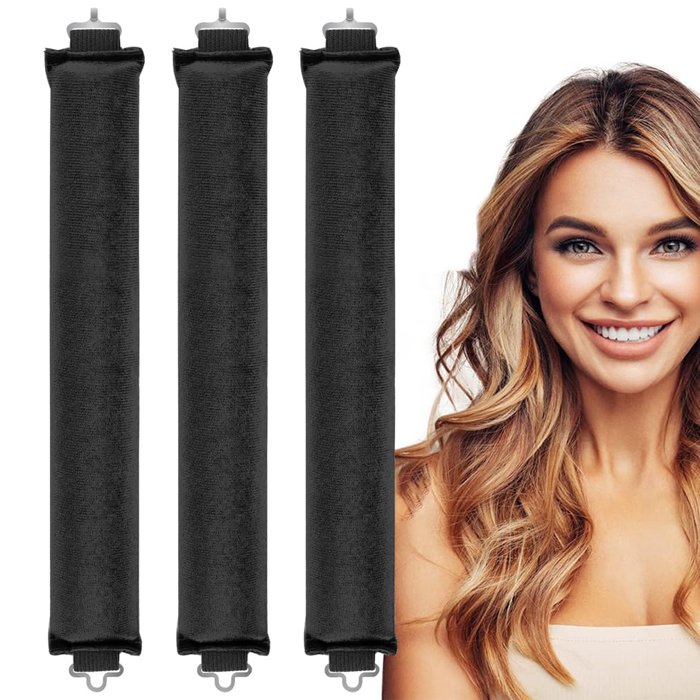 Overnight Heatless Rods Curls Blowout - 3 Pcs Hair Curlers to Sleep In, Soft Hair Rollers to Sleep In | Heatless Soft Curlers for Voluminous Hair | Flexible Hair Curlers for All Hair Types(Black)