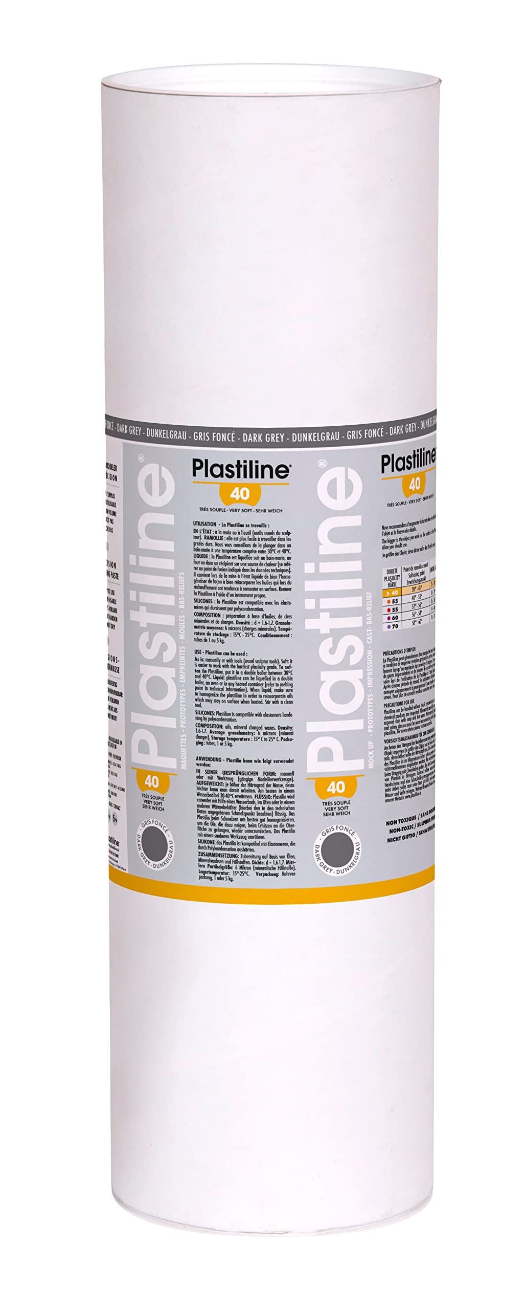 Plastiline 10740T - Plastiline tube - Modelling Paste, High Precision Sculpting, Moulding - Hardness 40 (very soft) - 10 kg - Dark grey shade. Made in France