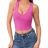 Yxbsalal Women's Sexy V Neck Crop Tops Sexy Trendy Double Lined Tank Tops Going Out Sleeveless Basic Top