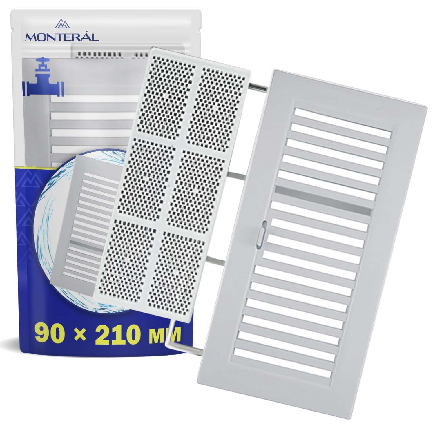 Air Vent Cover 90 x 210 mm is Equipped with an Adjustable Mechanism and Mosquito Net Made of White Plastic - Warranty 10 Years - MONTERAL