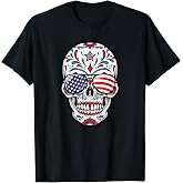 Sugar Skull 4th Of July American Flag Sunglasses Women Men T-Shirt