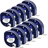 YUANQIMM 10-Pack 91331 Label Tape Compatible for DYMO Letra Tag White Plastic Refills 91331 S0721660 Black on White Tape for Letra Tag Label Maker LT100H LT100T QX50 Printer, 12mm x 4m, 1/2" x 13'