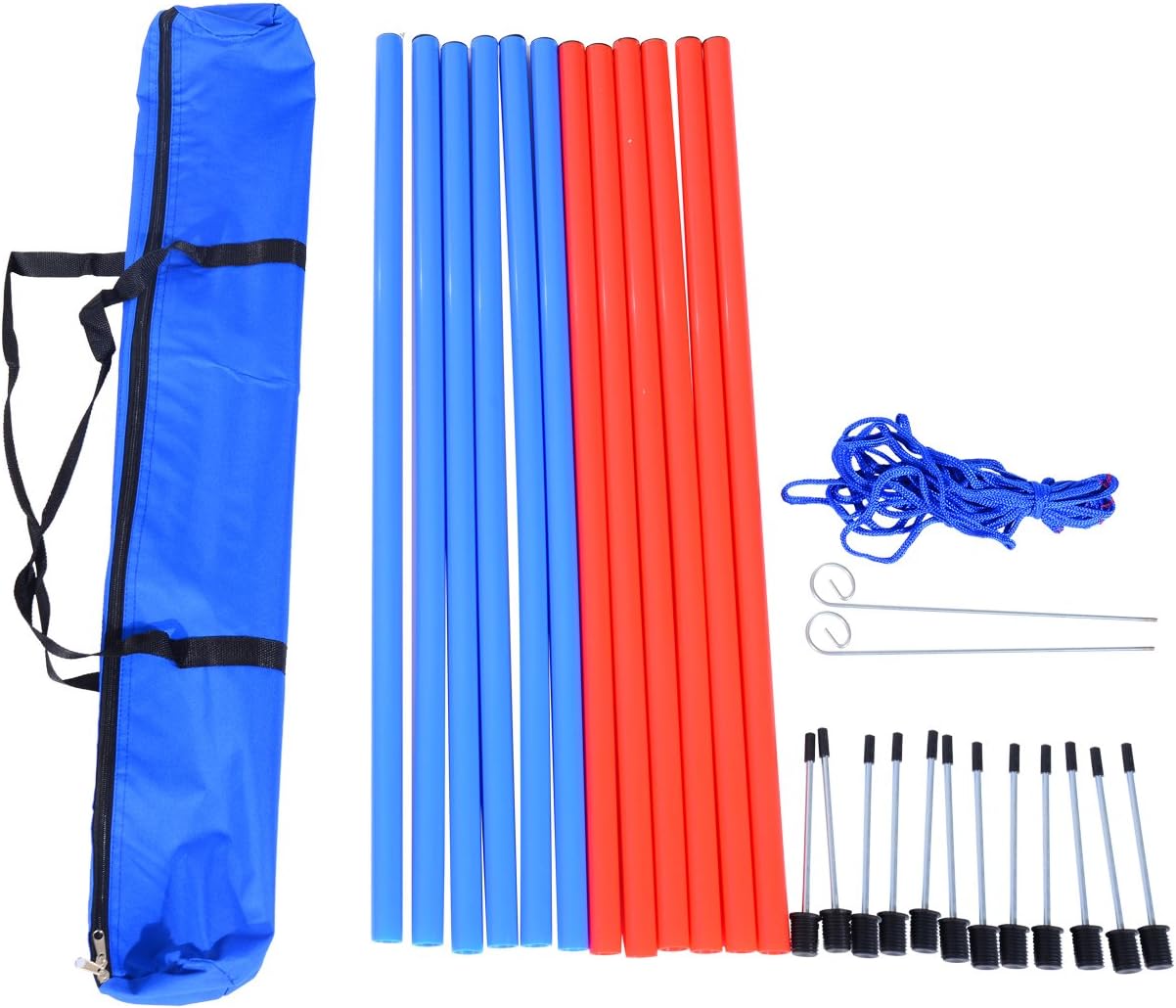 PawHut Pet Agility Training Equipment Dog Play Run Jump Obedience Training Set Adjustable (Poles), Blue and Red