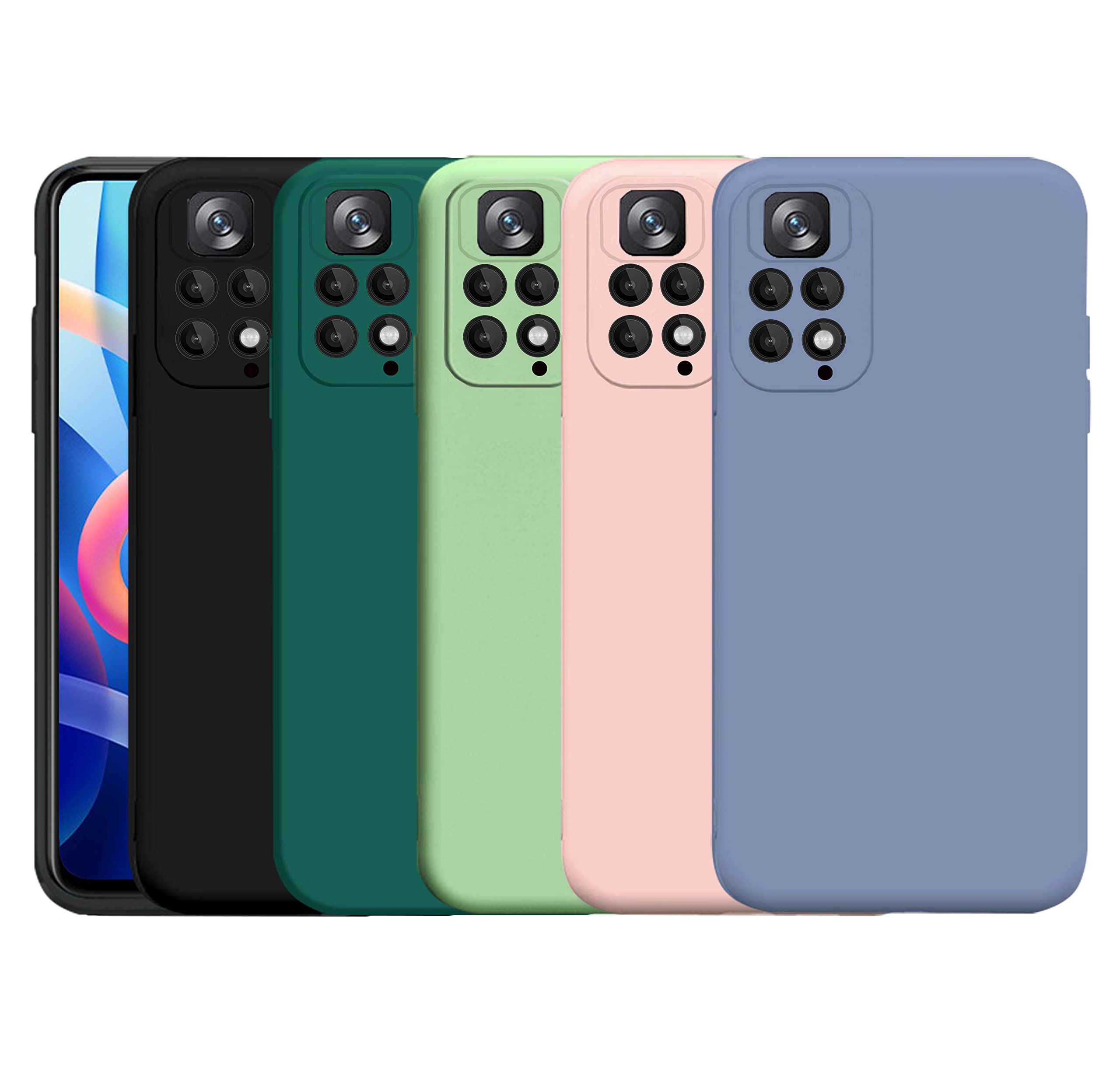 Silicone Case for Xiaomi Redmi Note 11 / Redmi Note 11S (6,43"), 5 Pieces Case Matt Silicone TPU Protective Soft Cover with Camera Protection (Black + Dark Green + Green + Pink + Light Blue)