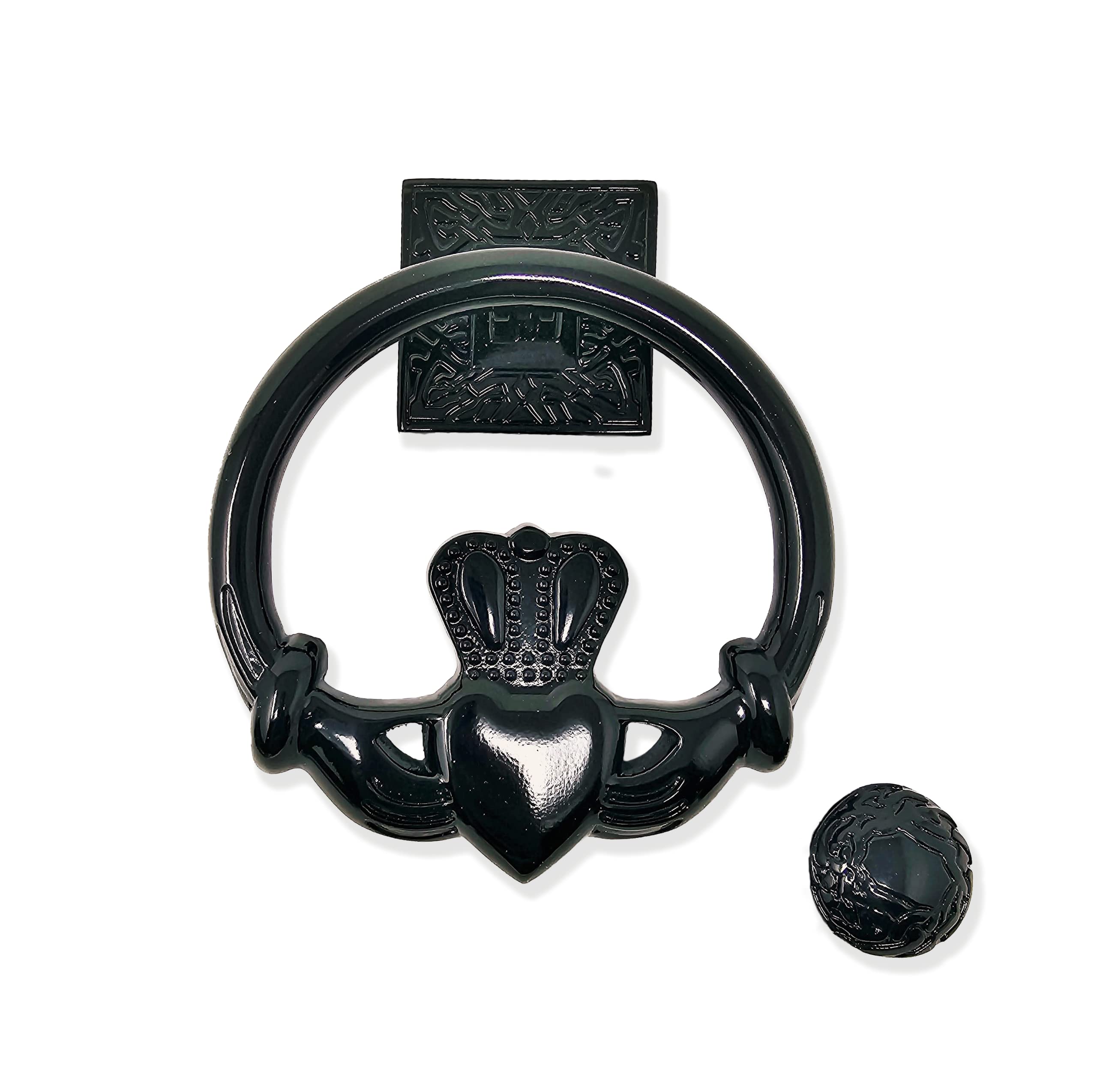 Exclusively Irish Claddagh Circular Door Knocker for Front Door - Antique Cooper| Polished Brass | Satin Nickel Knocker Ireland Home Décor 5.5''x 5.5'' (Black Brass)