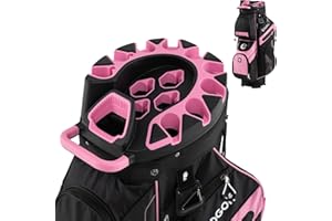 Tangkula Golf Cart Bag with 14-Way Full Length Dividers, 6 Molded Lock Top Golf Club Bag with 11 Pockets, Cooler Bag, Padded Strap, Handles, Umbrella Holder & Rain Hood