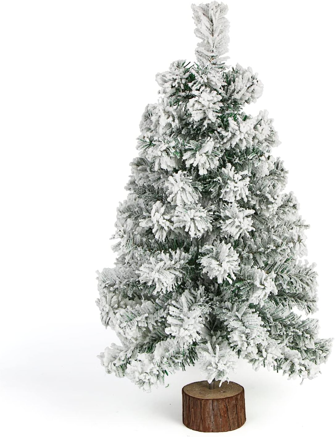 Trees - CCINEE Table Top Artificial Christmas Tree, 2 Ft Small Mini Green Xmas Tree with Flocking Snow Frost and Wooden Stand for Porch Coffee Table Centerpiece Arrangements Home Office Holiday Decor