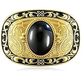 YOQUCOL Vintage Western Cowboy Black Stone Belt Buckle for Men Handmade Belt Buckle Gold Tone