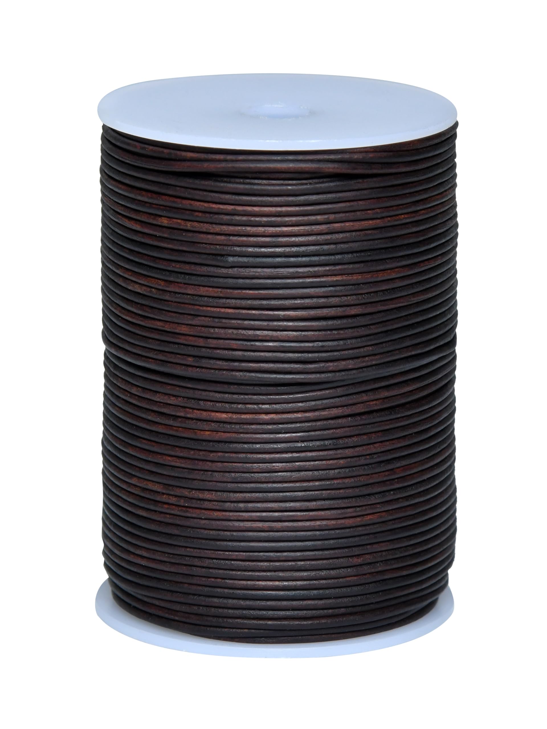 Cords Essentials Round Genuine Leather String Cord, Rope for Jewelry Making, Necklaces, Bracelets, Kumihimo Braiding, Wraps, Crafts and Hobby Projects (Distressed Dark Brown, 2.0 MM)