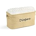 Dejaroo - Baskets for Organizing Diapers and Newborn Essentials, Baby Diaper Caddy Organizer, Embroidered Baby Shower Gifts for Moms, Linen Basket with Handle, 12 x 6 x 6 Inches, Natural