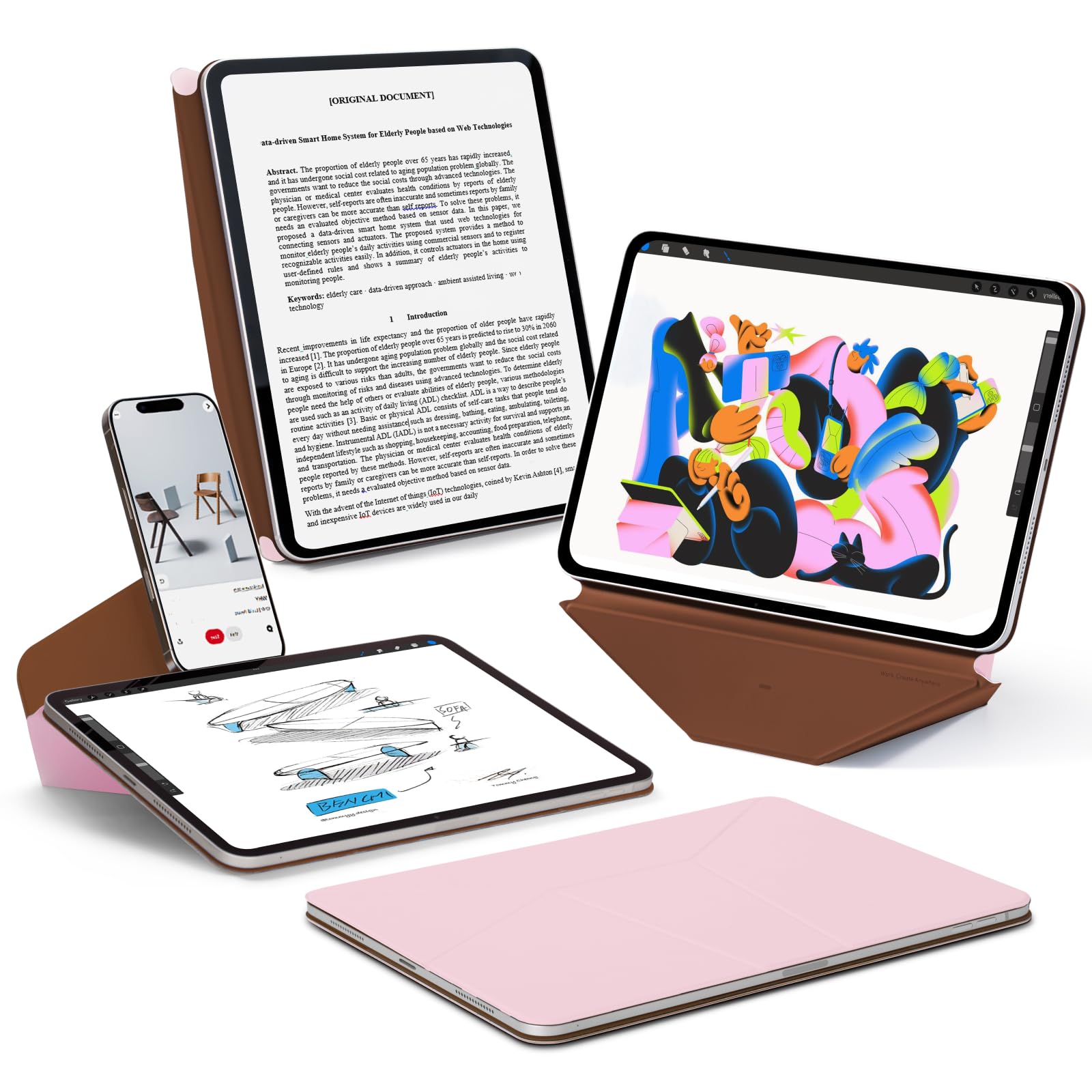 MOFT Dynamic Folio Funda para iPad Air de 13 Pulgadas (M4 2026 / M3 2025 / M2 2024), Funda Delgada con Soporte Magnético con Más de 20 Ángulos de Visión, Auto Wake/Sleep, Ultrafina, Rosa Claro