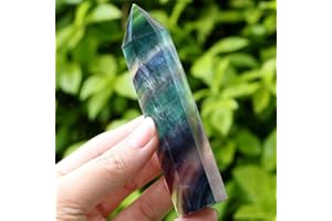 LAIDANLA 4" Fluorite Healing Crystals Wands Polishing Natural Reiki Energy Wand Stone Hexagonal Point Obelisk Large Crystal Gemstones for Meditation Therapy Crystal Grid Gifts Decoration 1Pcs