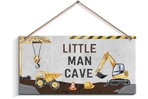 SIMIMI ART Little Man Cave, Construction Wood Plaque Hanging Wall Art Decor for Kids Room, Boy Bedroom, Nursery Kids Toddler Boys Playroom Living Room Decorations(6"x12")