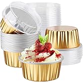 EUSOAR Mini Cheesecake Containers, 30pcs 5oz 125ml Aluminum Foil Muffin Liners Cups with Lids, Cupcake liners Baking Cups, Disposable Foil Ramekins Creme Brulee Pans Holders, Mini Pie Pans with Lids