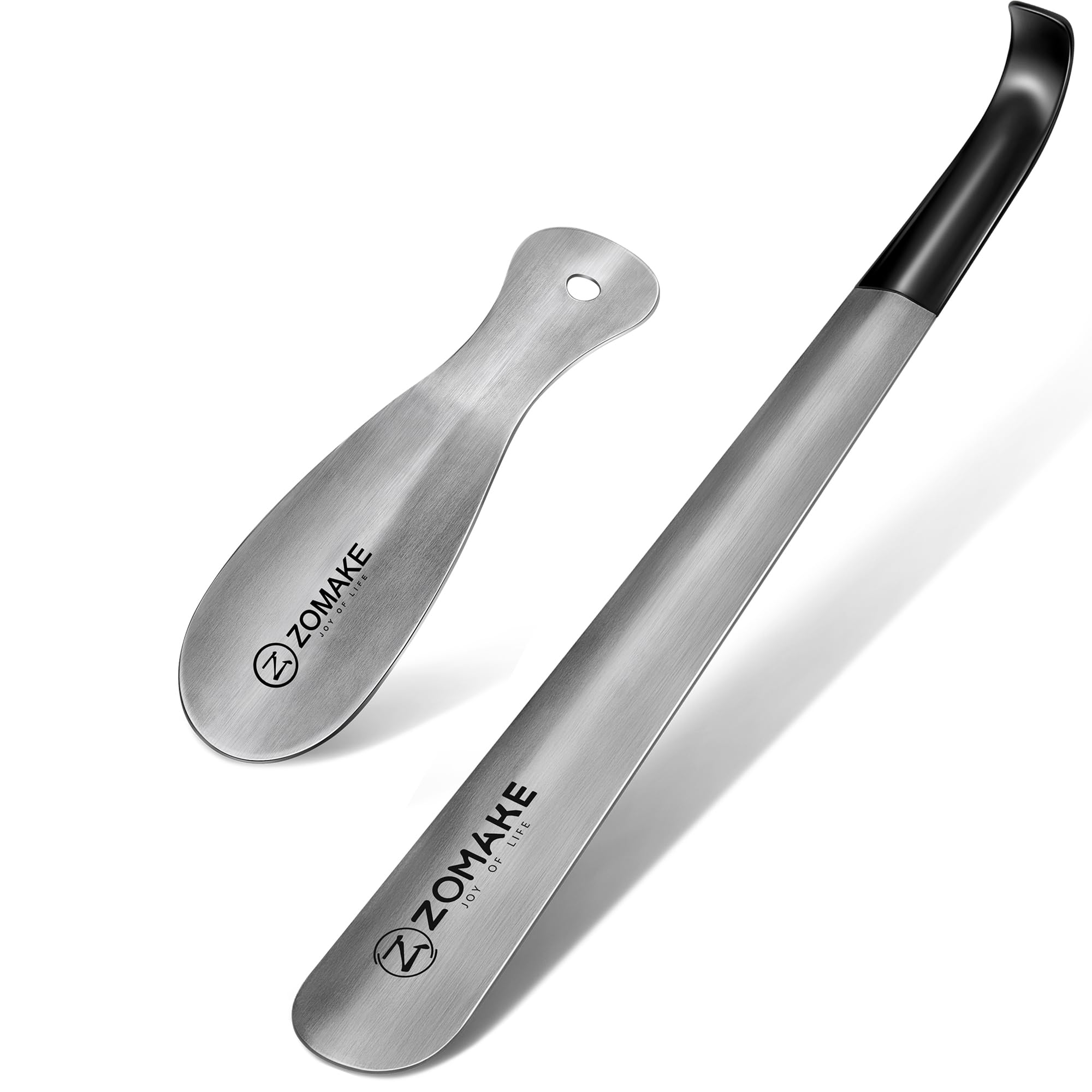 ZOMAKE ZOMAKE Metal Shoe Horn Long Handled with Handle for Seniors, 16.5 inch & 7.5 inch Stainless Steel Small Shoehorn with Hook for Men, Women, Kids(Silver, Pack of 2)