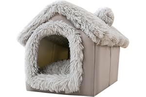 Enclosed Dog Bed Soft Warm Plush Dog Bed with Cover Cave Removable Washable Indoor Pet Tent House Cozy Hooded Sleeping Hut fo