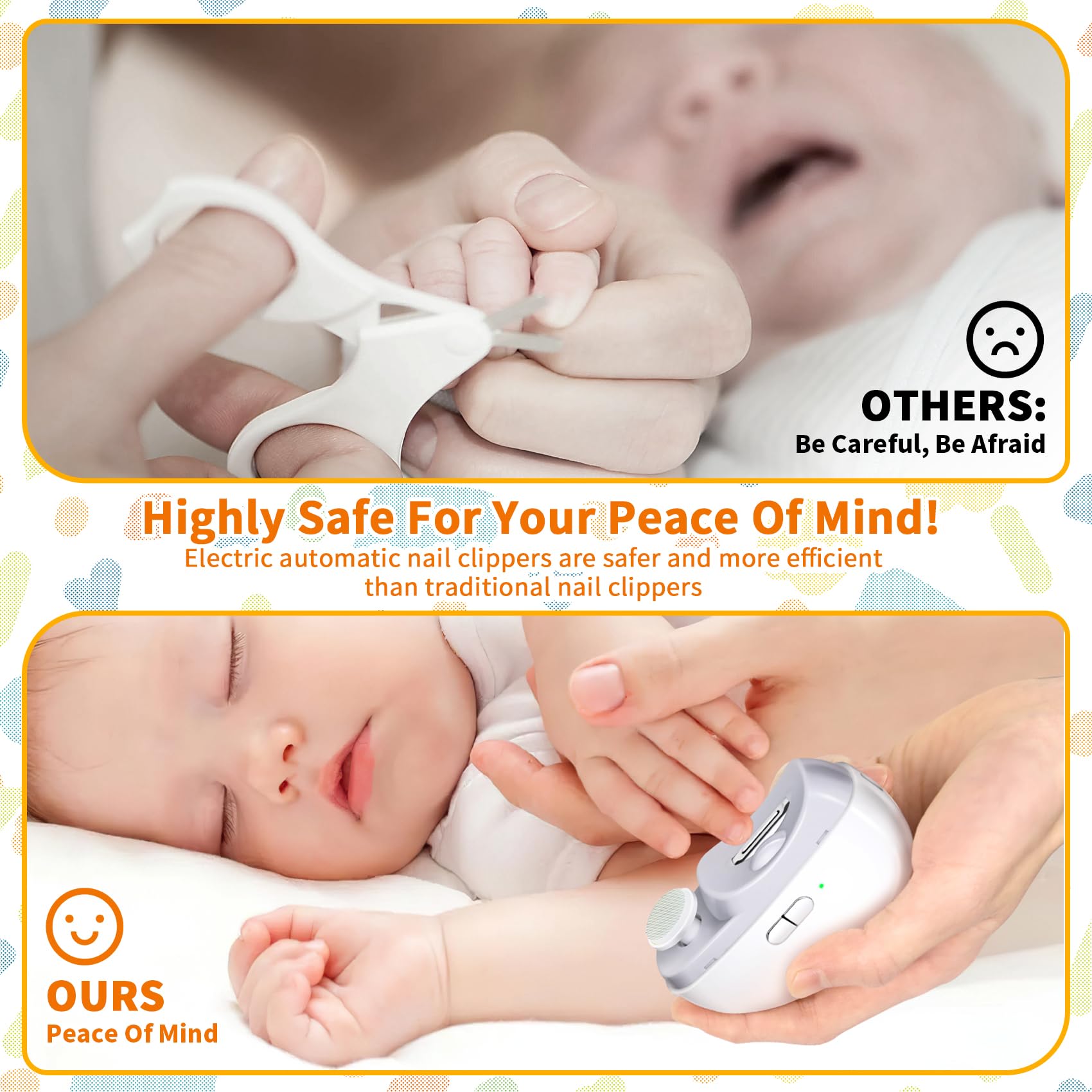 Electric Nail Clipper & Trimmer - 2 in 1 Design with Light & 2 Speeds, USB Rechargeable Safety Electric Nail File for Babies, Kids, Adults & Seniors