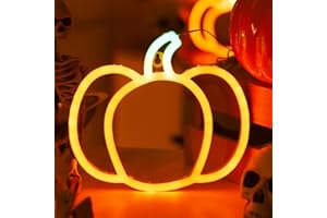 YAOZHOU Halloween Fall Decorations Pumpkin Lights, Orange Green Neon Signs Lights, Battery Operated or USB, Indoor Cute Vintage Autumn Thanksgiving Decor for Gifts, Window, Room, Home, Table, Bedroom, Wall