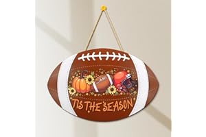 SFDHVCF Cute Fall Football Wall Decor Football Party Decorations Autumn Room Home Office Decor Fall Thanksgiving Housewarming Gifts for Women Men Friend Coworkers 'Tis the Season Wall Sign