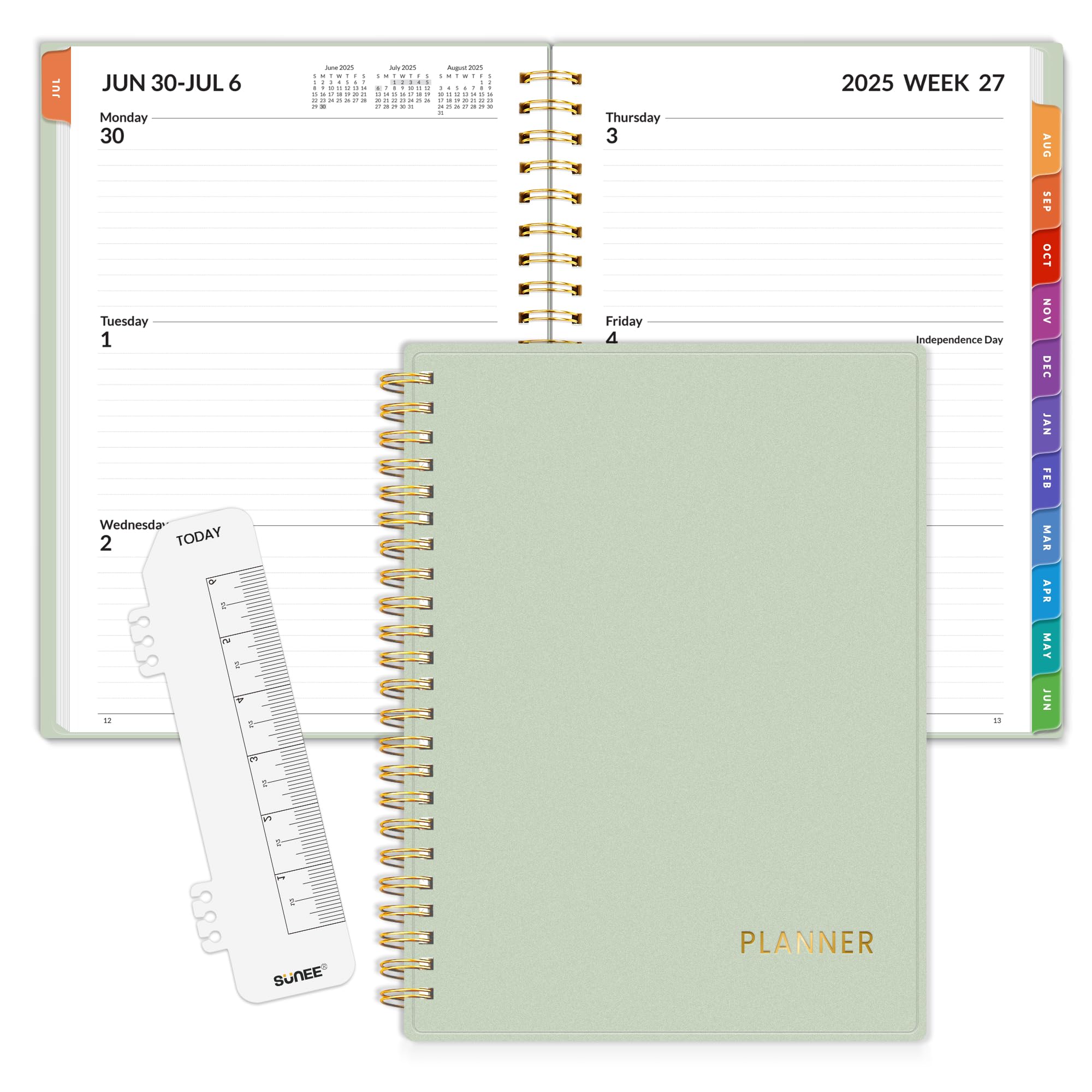 Photo 1 of SUNEE Academic Planner 2025-2026 Weekly and Monthly, July 2025-June 2026, 6.4"x8.3", Tabs, Note Pages, Pockets, Bookmark, Flexible Cover, Spiral Binding, Sage Green