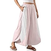 TARSE Womens Wide Leg Striped Boho Palazzo Pants with Lace Panel Summer Loose Elastic Waist Beach Vacation Lounge Pants