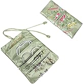 Embroidery Travel Jewelry Bag Roll, Embroidery Jewelry Organizer Roll, Jewelry Travel Bag, Embroidered Flower and Bird Brocade Organizer with Tie, Foldable Ancient Style Pouch, Jewellery Organizer