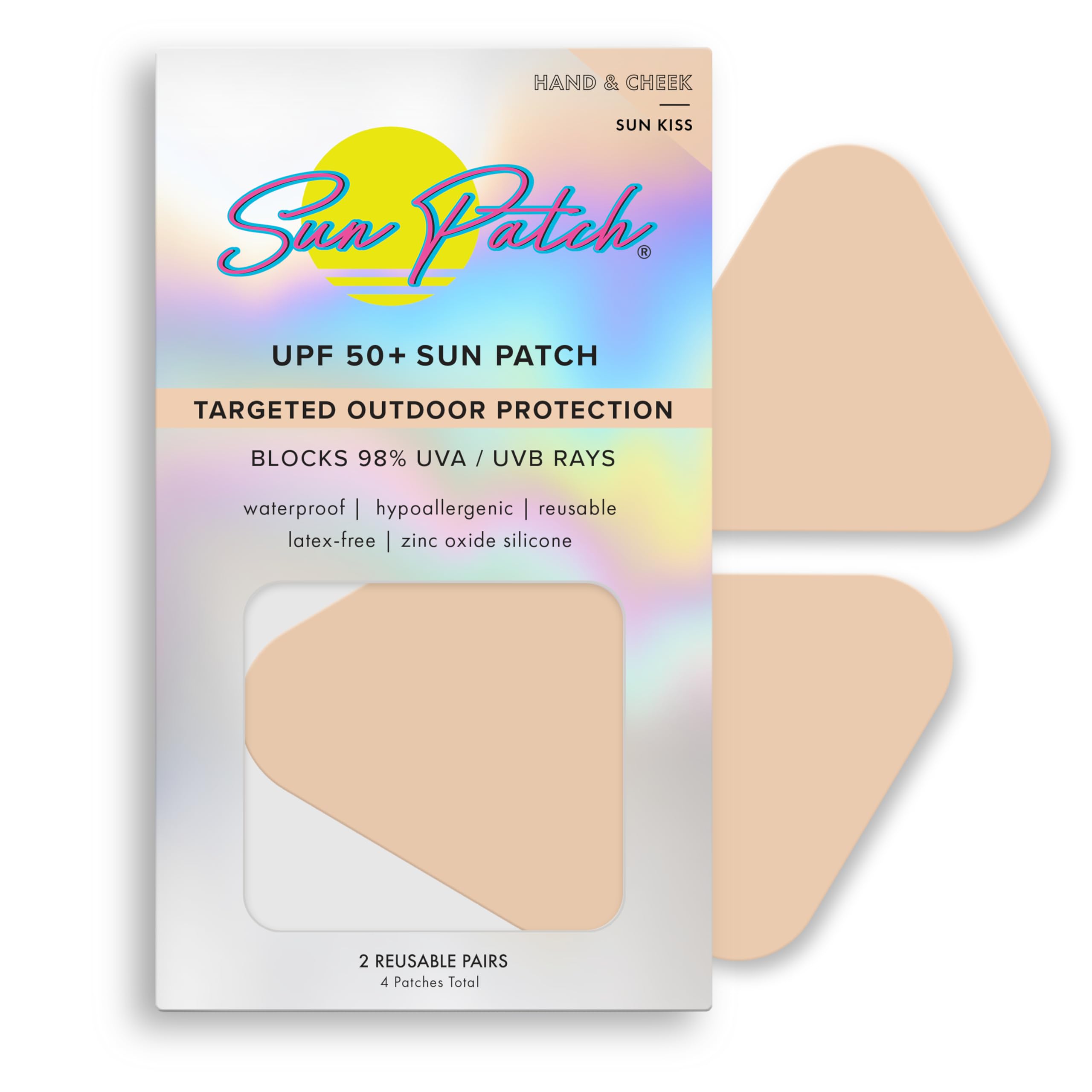 Photo 1 of Sun Patch Hypoallergenic Sun-Screen Cheek or Hand Patches, 100% Silicone UPF-50 UV Protection, Reusable, 1 Pack/4 Pairs, Sunkiss (Nude)