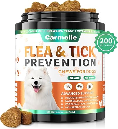 Carmelie Flea Tick Chewables for Dogs 200 Soft Chews Chicken Flavor