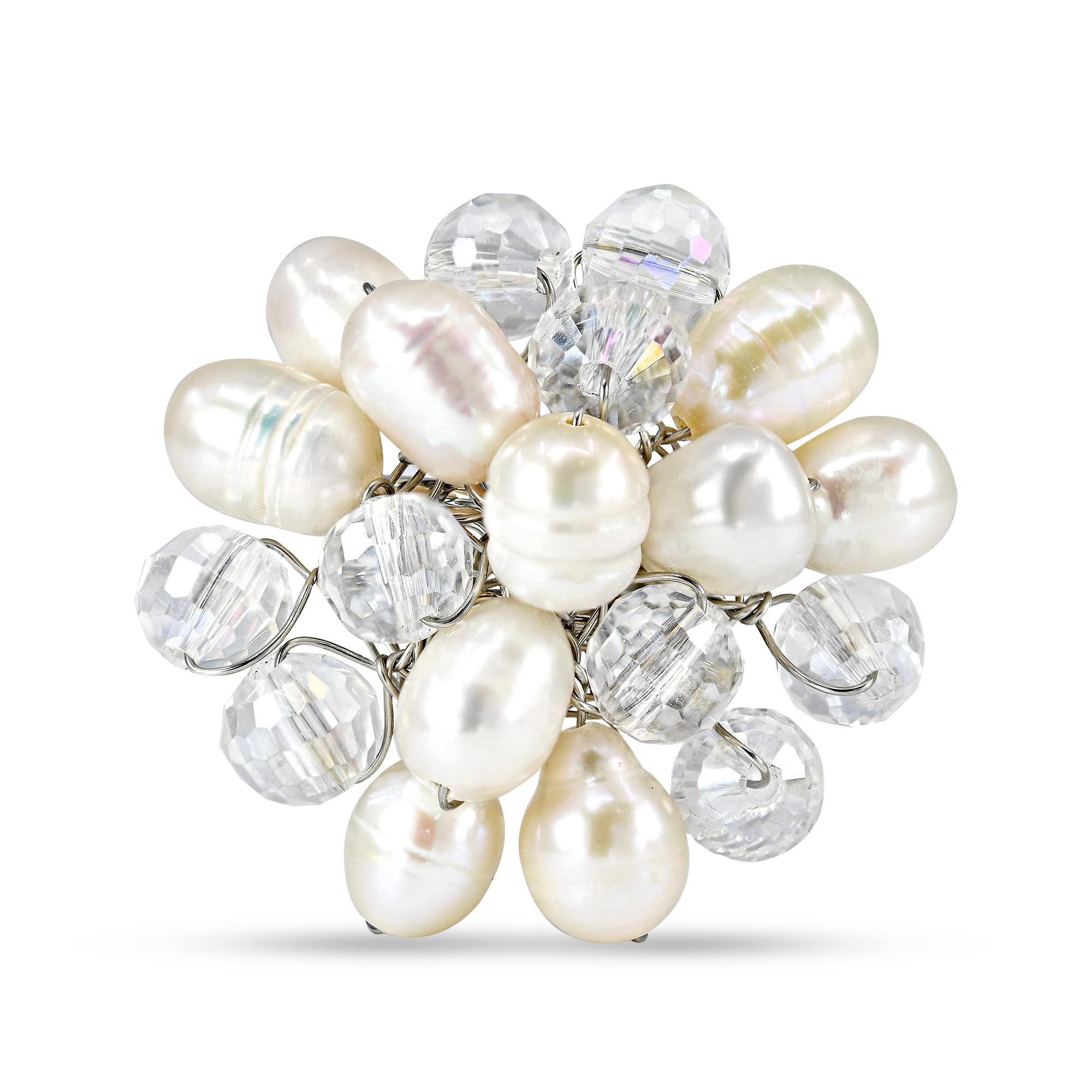 Photo 1 of AeraVida Sweet Dandelion Cultured Freshwater White Pearl Floral Blast Free Size Ring | Handmade Adjustable Flower Design | Elegant White Pearl Jewelry for Women