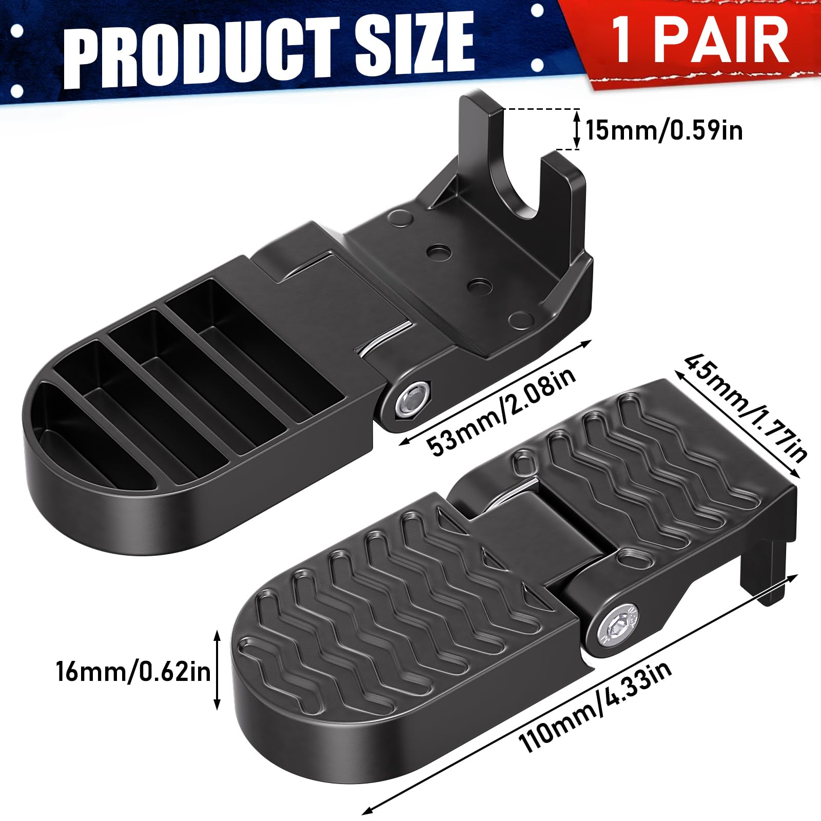 TOBWOLF 2PCS Bike Rear Pedals, Aluminium Bicycle Foot Peg, Non-Slip Ebike Foot Pegs for Passenger, Folding Rear Bicycle Footrest Pedals for E-Bike, Mountain Bike, Folding Bicycle