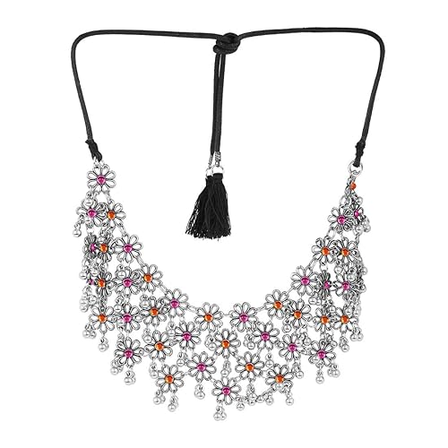 Mali Fionna Fancy Designer Oxidised Silver-Toned Necklace/Mala for Girl's/Women's