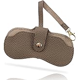 TORMEN Portable Soft Leather Sunglasses Case with Keychain Hook,Lightweight,Slim, Metal Snap Closure