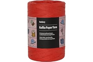 Seebery Raffia Ribbon Yarn for Crafts - Raffia Grass Twine for Gift Wrapping, DIY Decoration, Blinds & More | Matte String Paper Rope - 1/4'' Wide, 109 Yards, Red