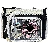 ita crossbody tote bag, pin display with Insert large messenger bag, cute tote bag with zipper ruffle, japanese aesthetic y2k