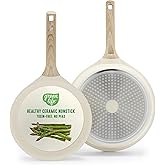 GreenLife Nonstick 2 Piece Frying Pan Set, 9.5" & 11" Skillets Ceramic PFAS-Free Nontoxic, Induction Suitable, Wood Print Handles, Stay-Cool Handles, Deep Cooking Skillets, Egg Pan, Granite Cream
