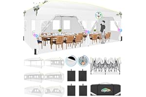 COBIZI 10x20 Pop Up Canopy with 6 Sidewalls One Push Setup Outdoor Event Shelter Waterproof UPF 50+ Gazebo Tent with Carry Bag,Air Vent,Sandbag for Wedding, Commercial, Party,White