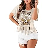 Nashville Tshirt for Women Country Concert Shirt Cowgirl West Music Rock Band Tee Vintage Graphic Fringe Tassel Top