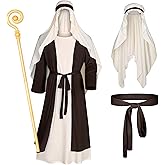 Irtysh Mens Biblical Saint Joseph Costume Jesus Robe Sherherd Costume Staffs Headwrap Hat Waist Rope Set