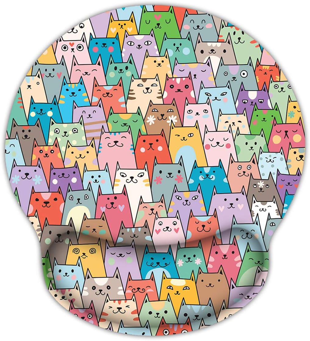 Britimes Ergonomic Mouse Pad with Wrist Support Colorful Cats Non-Slip Rubber Base Mousepad for Home Office Gaming Working Computers Laptop Easy Typing & Pain Relief
