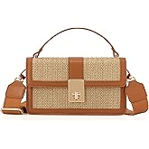 DEXMAY Straw Woven Crossbody Bags for Women-Top Handle Boho Beach Purses│Shoulder Clutch Handbags with Adjustable Wide Strap