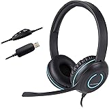 Cyber Acoustics Stereo USB Headset, in-line Controls for Volume & Mic Mute, Noise Cancelling Mic & Adjustable Mic Boom for PC
